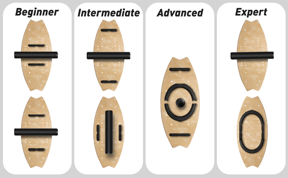 Дерев'яна балансирна дошка Leogreen, 7 режимів Дошка для погойдування Внутрішня дошка Скейтборд для серфінгу з регульованими стопорами