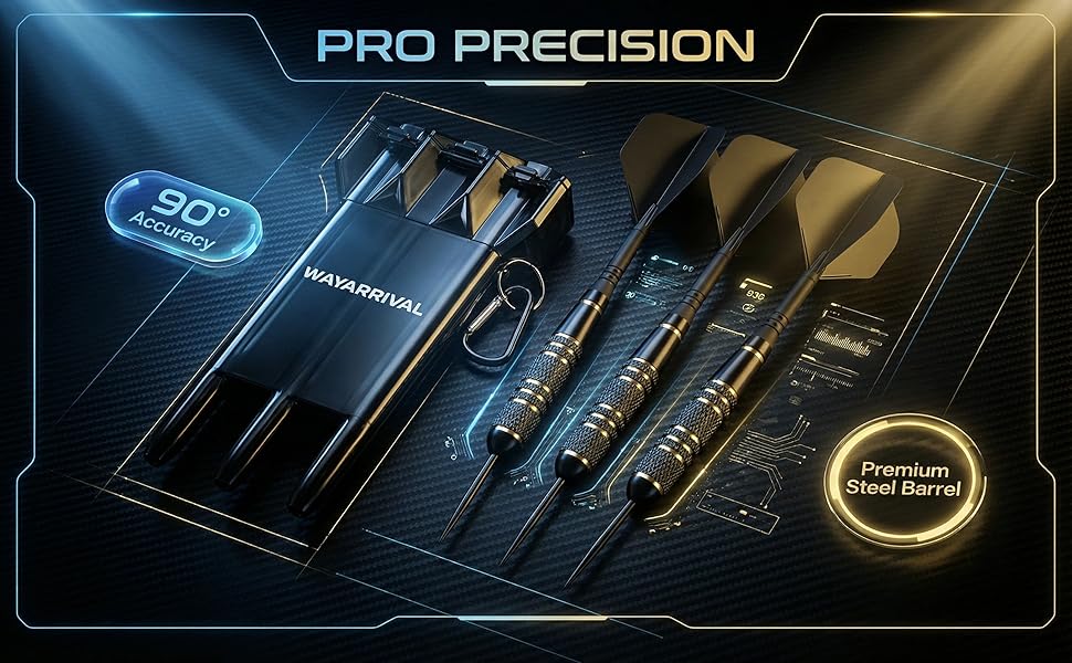 Набір сталевих дротиків Steeldarts (3 шт) з латунними барелями 23г, сталевими голками, футляром та заточувачем для сизалевих мішеней