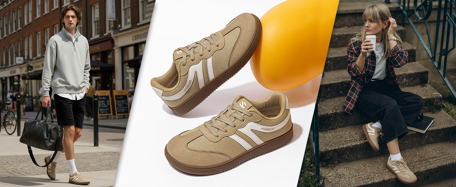 Кросівки HOBIBEAR ретро стиль унісекс бежево-чорні 39 EU. Зручне взуття для щоденного використання з анатомічною колодкою