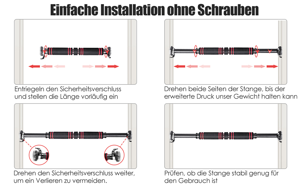 Турнік COSTWAY для дверної коробки без гвинтів, дверний турнік до 120 кг з навантаженням, дверна планка 65-100 см регульована довжина