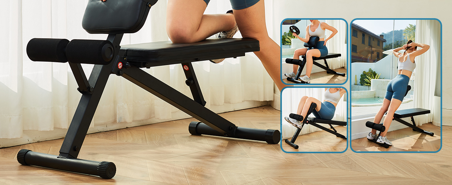 Регульована лава для тренувань Leikefitness 5812 - складана лава для дому, чорна