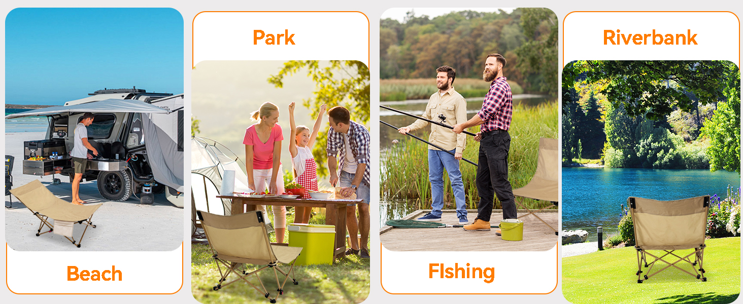 Зручний складаний стілець для кемпінгу та відпочинку на природі (150 кг), легкий, з регулюванням кута нахилу, з сумкою, хакі