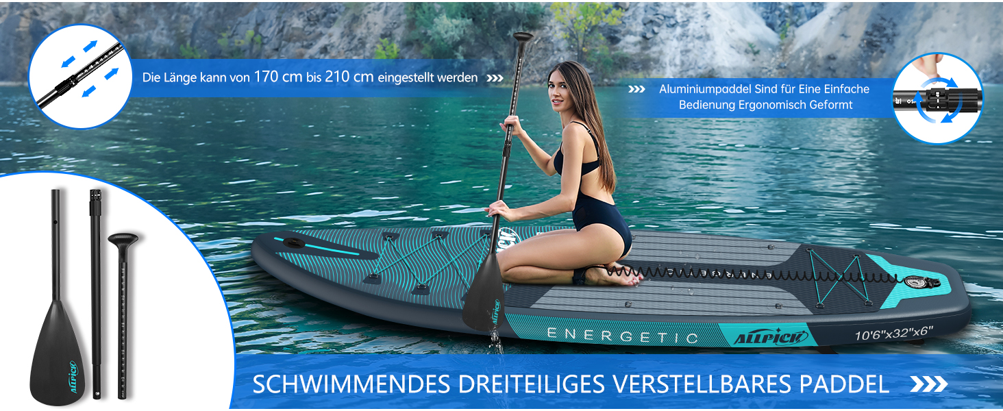 Надувний SUP Борд ALLPICK Premium: Комплект для SUP-бордингу з аксесуарами, тримачем для камери, регульованим веслом, 180 кг, преміум-зелений