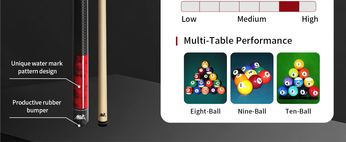 AKLOT Більярдний кий 58' (18oz-21oz) - канадський клен, шкіряна насадка 13mm, 3D ручка, прецизійне з'єднання, для гравців (Бордовий, 570g)