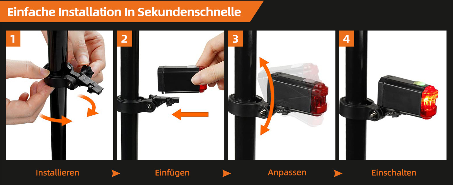 Набір переднього та заднього велоліхтаря LED USB, StVZO, IPX6, чорний+червоний