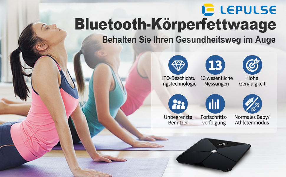 Вага тіла Lepulse F5 з аналізом складу тіла, цифрова вага, смарт-вага для iOS/Android