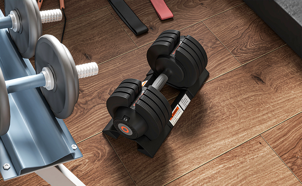 Регульовані гантелі SPORTNOW 3.5-20 кг / 7-24 кг з підставкою, неслизькі ручки, комплект гантелей з пластику для дому та фітнес-залу