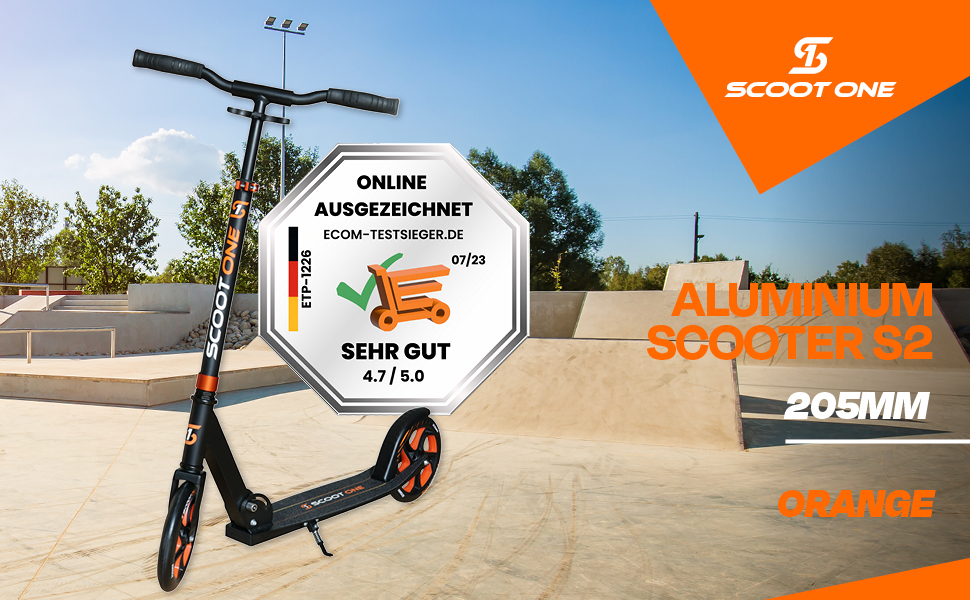 Алюмінієвий самокат S 1 / S 2 – регульований по висоті, ABEC 7, помаранчевий