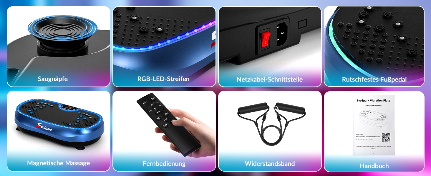 Вібраційна платформа для дому: 6+1 режимів тренувань, 199 швидкостей, 200W двигун, LED-підсвітка (темно-синій)