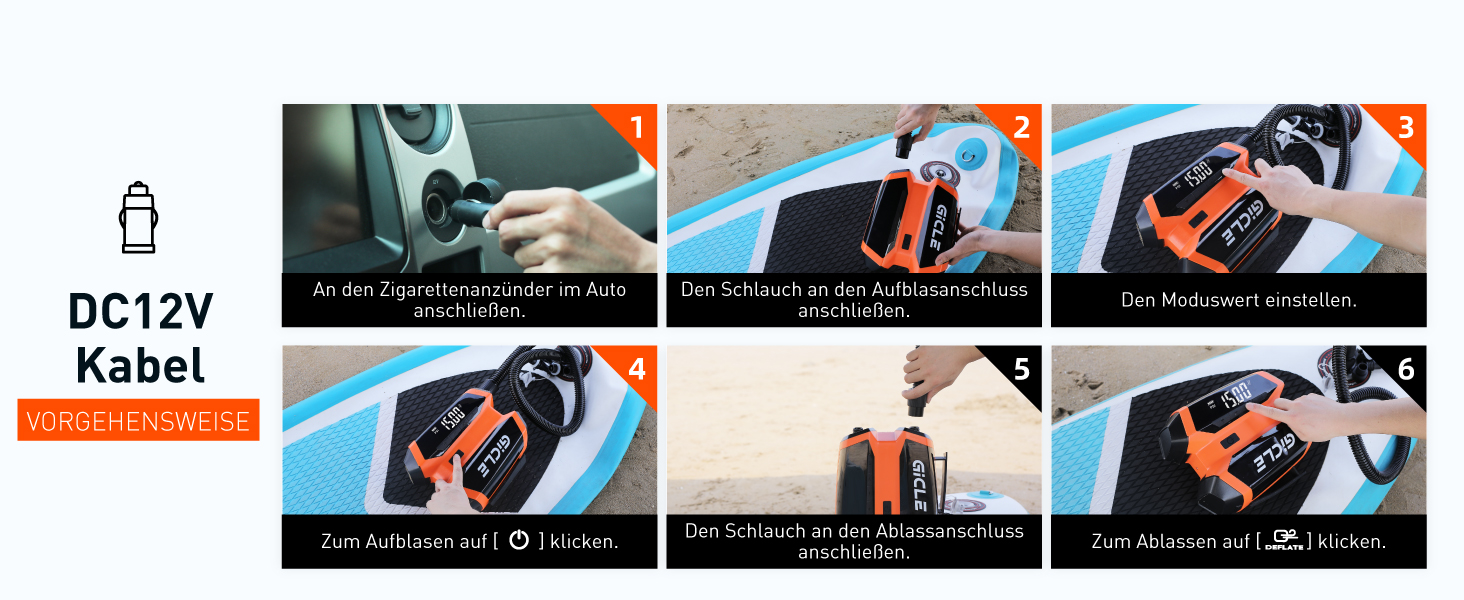 GICLE Електрична SUP-насос з акумулятором та портативним павербанком, 22 PSI, для SUP, човнів, наметів, каяків, перезаряджається (EU стандарт)