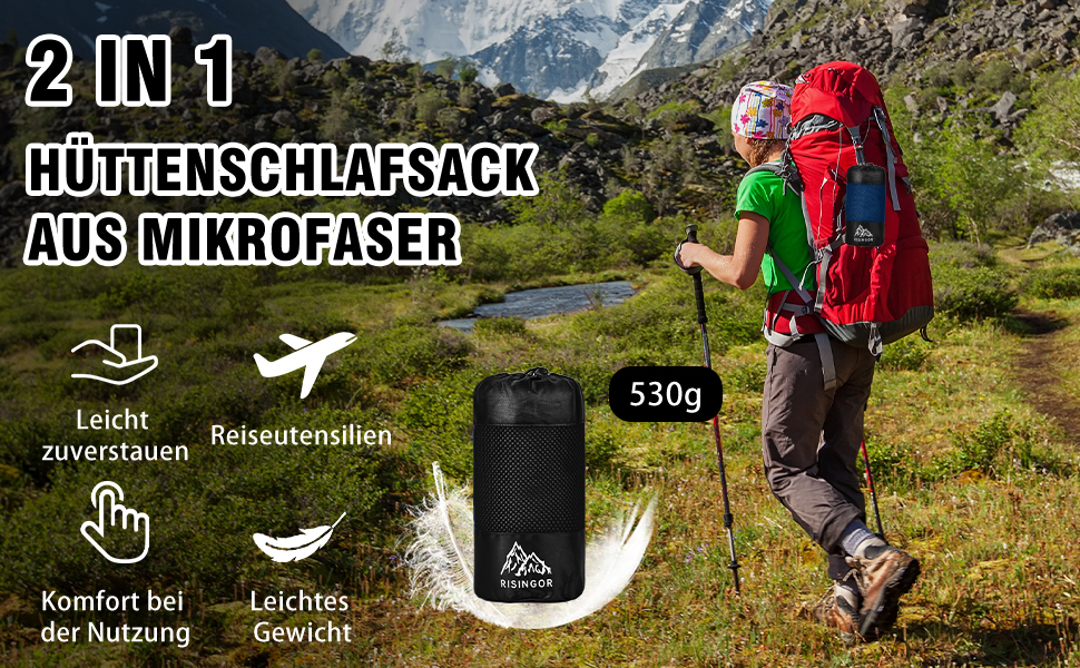 Спальний мішок туристичний бавовна, ультралегкий, для кемпінгу та піших прогулянок, з двостороннім замком, чорний