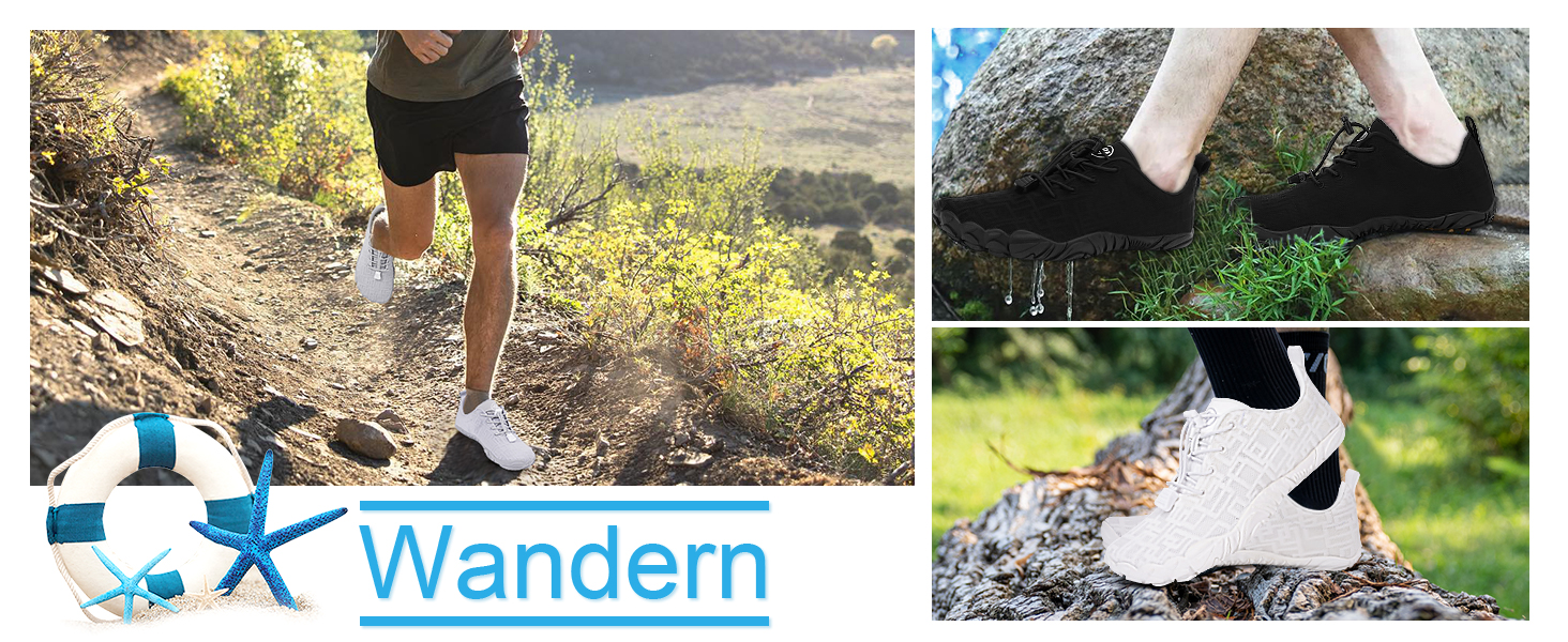 Чоловічі та жіночі босі кросівки Barfuss Schuhe для літа, басейну та трейлраннінгу. Швидка сушка, широка передня частина, Zero-Drop підошва. Колір: білий (C1), чорний (D1). Розмір: 41 EU