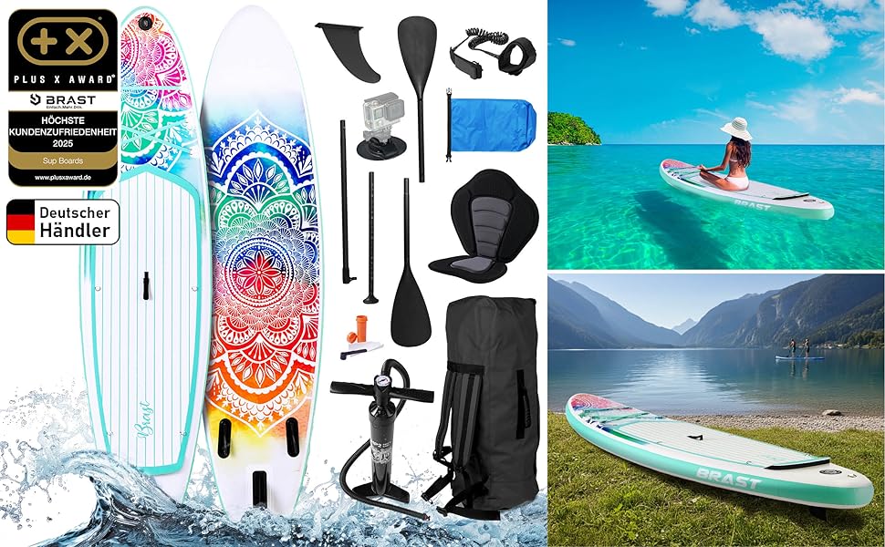 SUP дошка BRAST Lady Mandala 300 см: Набір для жінок (каяк-сидіння, камера, помпа, рюкзак)