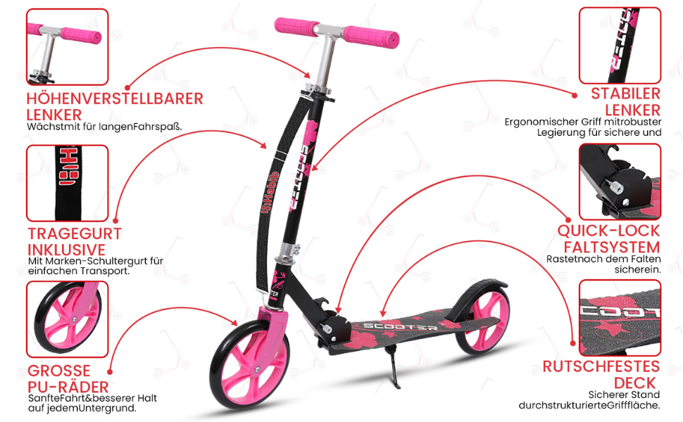 Дитячий трюковий самокат Habib Kickroller – складаний, з регулюванням висоти, великі колеса, до 80 кг, блакитний