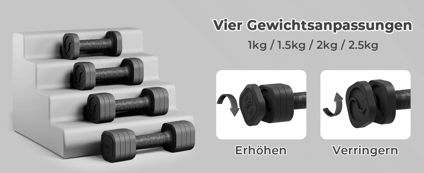 Набір гантелей Dripex регульовані 5 кг x2 або 2.5 кг x2, 6 шматків з регулюванням ваги 0.5 кг/0.25 кг (чорний)