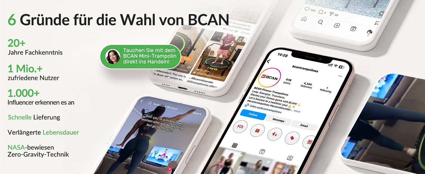 Міні-батут BCAN для дорослих, 102/122 см, до 204/250 кг, з бунжеєвими тросами, регульованою ручкою, стабільний, тихий, для дому та вулиці, тренування всього тіла, релаксація, зелений (122см, 122см-чорний з м'якою обшивкою)