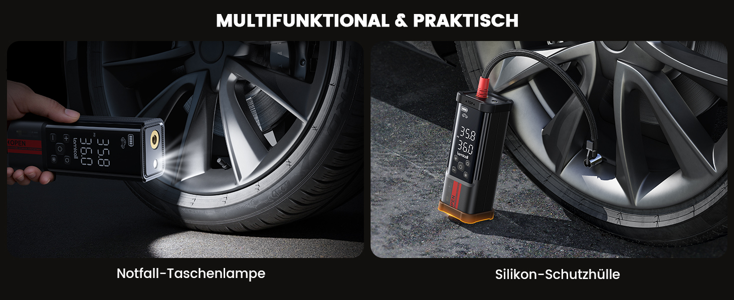 Електрична повітряна помпа Lamicall з акумулятором для велосипеда, авто, мото - 150 PSI, компресор з цифровим манометром та Powerbank, 5000mAh з металевим циліндром