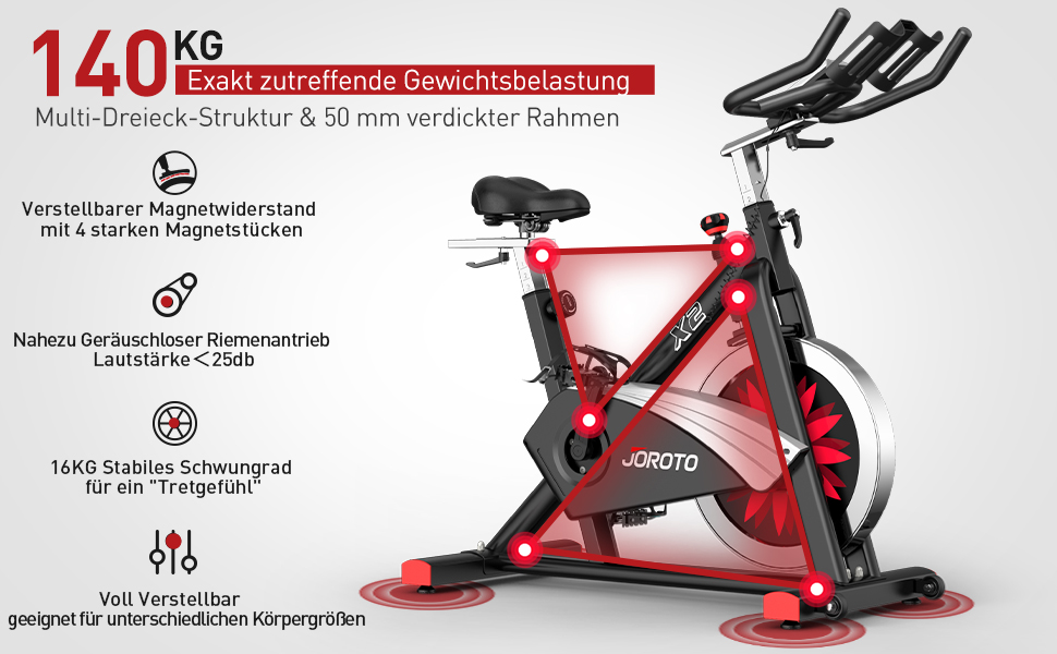 Велотренажер JOROTO X2/X2PRO з регульованим магнітним опором, LCD-дисплеєм та тримачем для планшета (12.6'), до 150 кг