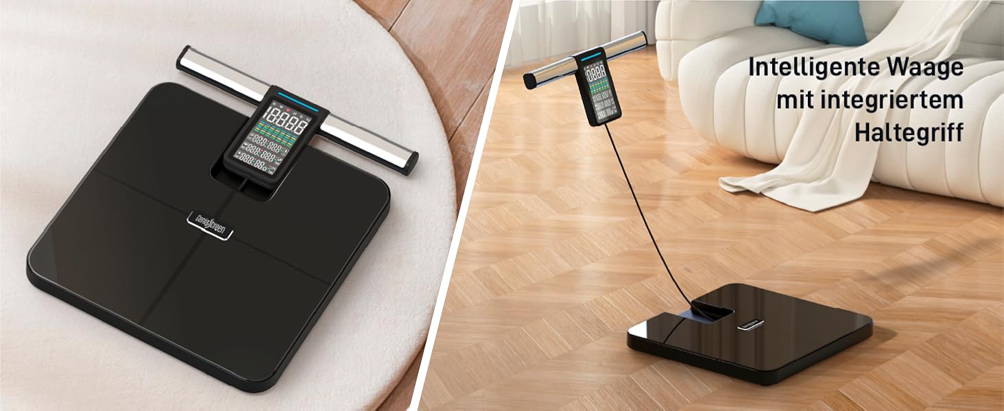 Вага для вимірювання жиру в тілі GeniaScreen InOne: цифрова персональна вага з Bluetooth, 56 показників, LED-дисплей, 180 кг