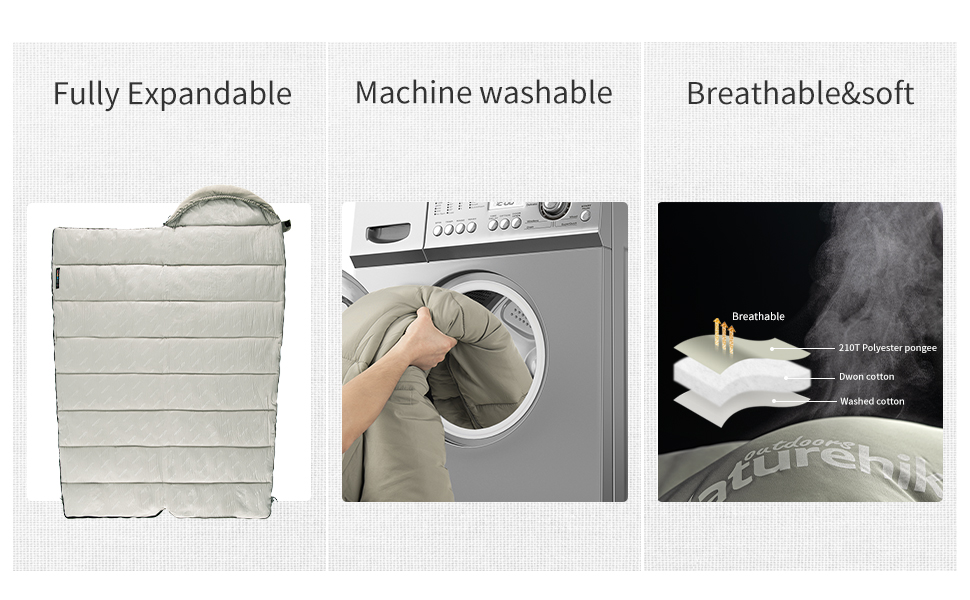 Спальний мішок Naturehike з бавовни з капюшоном, 3-сезонний, легкий, портативний, з'єднуваний, наповнювач M180/M300, високоякісна бавовна, колір 'Кіпінблотгрюн'