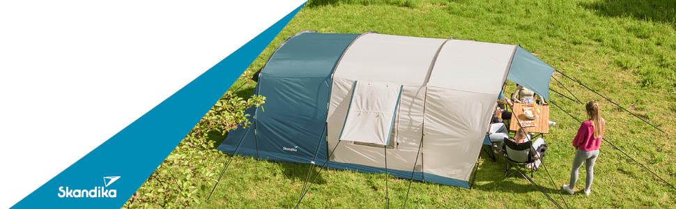 Намет Skandika Hafslo Sleeper Protect для кемпінгу 4/5/6 осіб, водонепроникний, з інтегрованим дном (5000 мм), з тамбуром, чорна спальня. Сімейний намет.