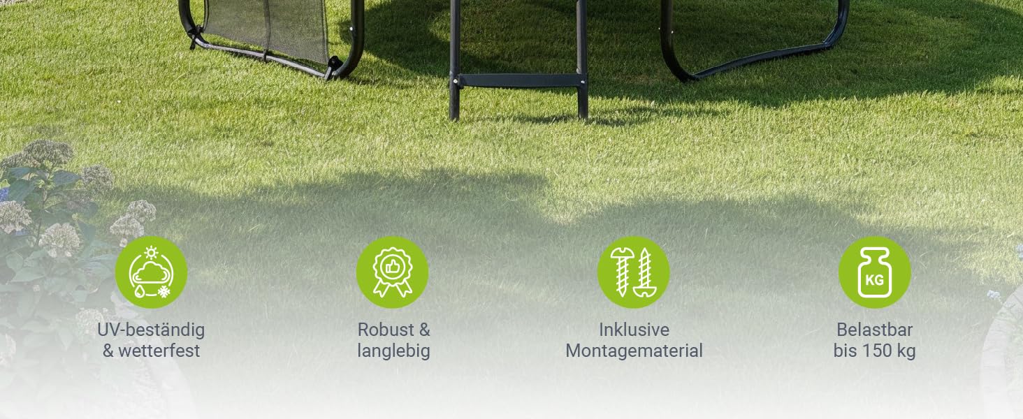 Трамплін Juskys SkyBounce Ø 228/305/366 см для саду з сіткою безпеки та драбиною