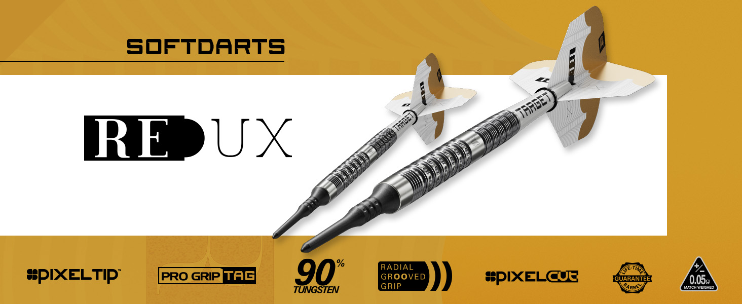 Дарти сталеві Target Darts Redux 90% Tungsten (22G/23G/24G/25G/26G) + пір'я Pro Ultra Nr. 6 + стержні Pro Grip + інструмент для ремонту