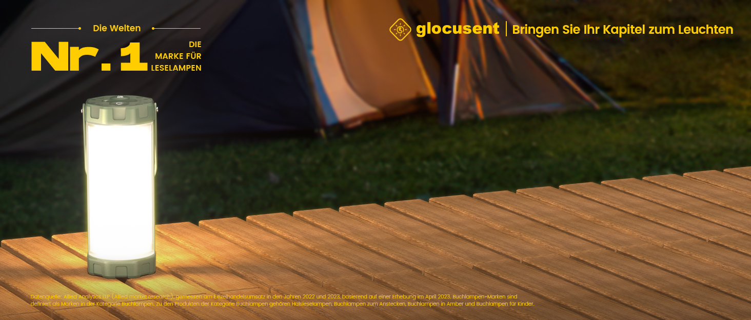 Ліхтар для кемпінгу Glocusent: 1200 люмен, водонепроникний IP68, 80 годин роботи, 5 режимів, SOS, для походів та відпочинку на природі (зелений)