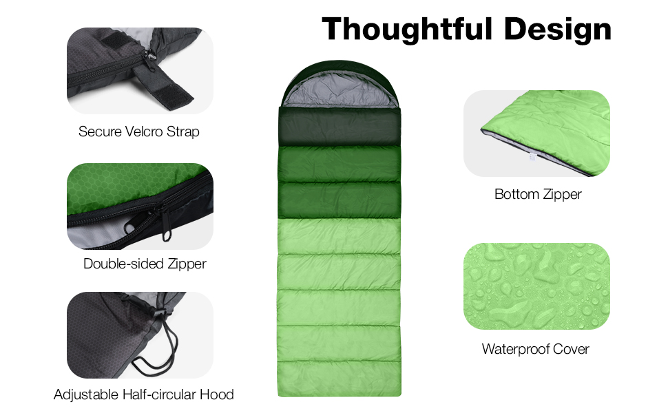 Спальний мішок Outplea для кемпінгу, 3-4 сезони, водонепроникний, 220x80 см, для дорослих та дітей, блакитний