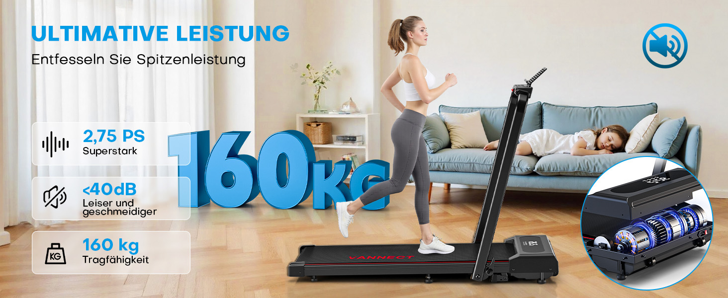 Vannect Walking Pad: Складане бігове полотно для дому, 1-12 км/год, нахил 9%, LCD-дисплей, дистанційне керування + додаток, до 150 кг, червоне