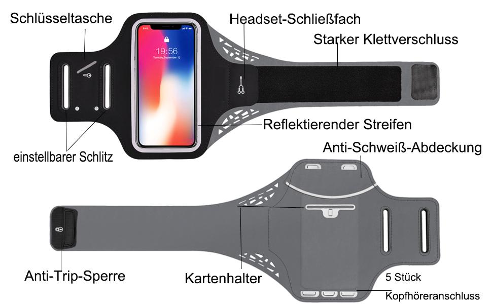 Спортивний браслет на руку для iPhone 16 Pro Max, 16 Plus, 15 Pro Max, 15 Plus, 14 Pro Max, Samsung S24, S23, S22 Ultra. Тримач для телефону на руку для бігу та спорту, чорний. Підходить для телефонів 6.3'-7.0'