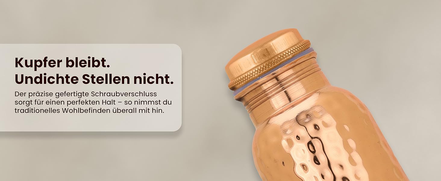 Куперна пляшка для води, 1000 мл, з кришкою та сумкою, витікає захищена, для йоги та офісу (1 шт., натуральний мідь)