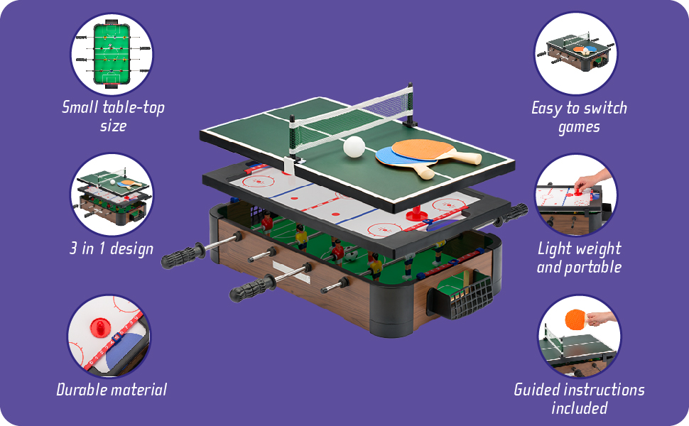PowerPlay Набір ігор для столу 3 в 1: міні-футбол, хокей, настільний теніс