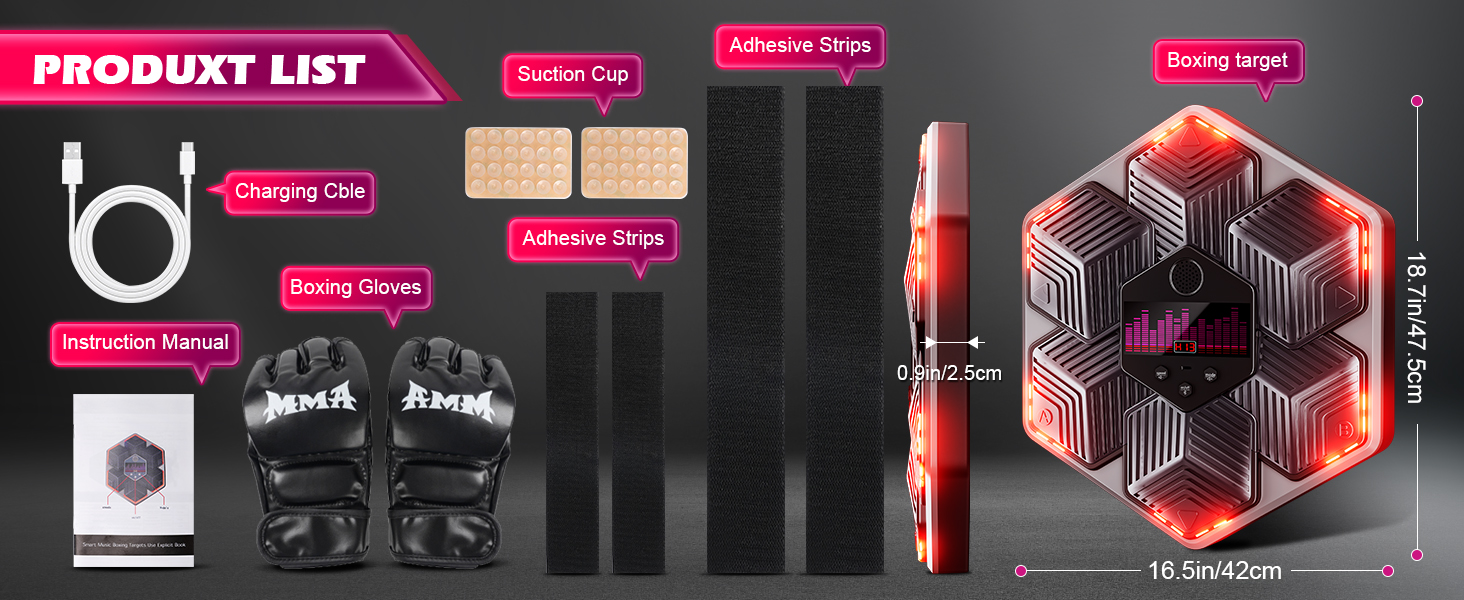 Музична боксерська машина для дорослих - 16 швидкостей, 14 режимів, Bluetooth, LED-підсвічування, з підрахунком ударів