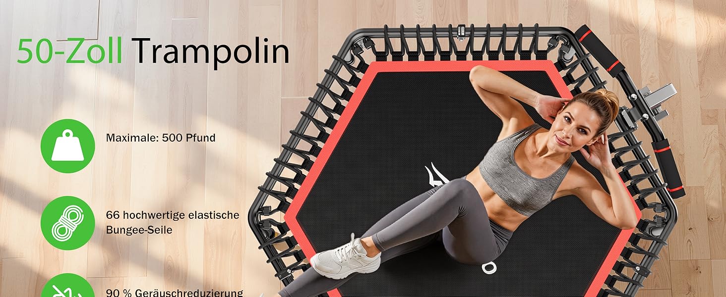 Батут фітнес 50 дюймів для дорослих – міні-батут для дому, міцний каркас, до 230 кг, чорний