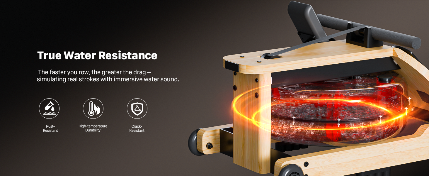 Гребний тренажер Aeriflo W100 для дому з бамбуком, Bluetooth, дисплеєм та додатком, тихий та компактний, преміум-якість, для комплексного тренування всього тіла