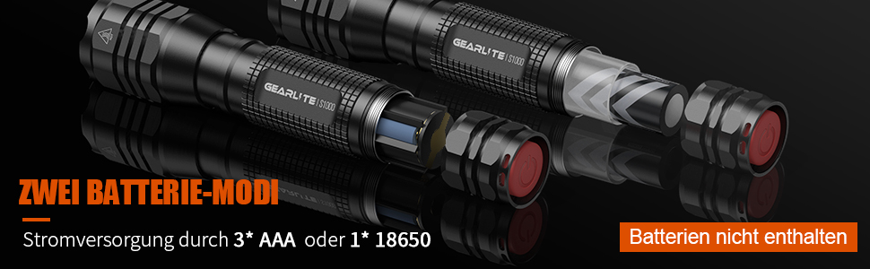 LED ліхтарик GEARLITE 4000 Lumen, 2 шт., водонепроникний, з зумом, для кемпінгу, туризму, екстрених ситуацій