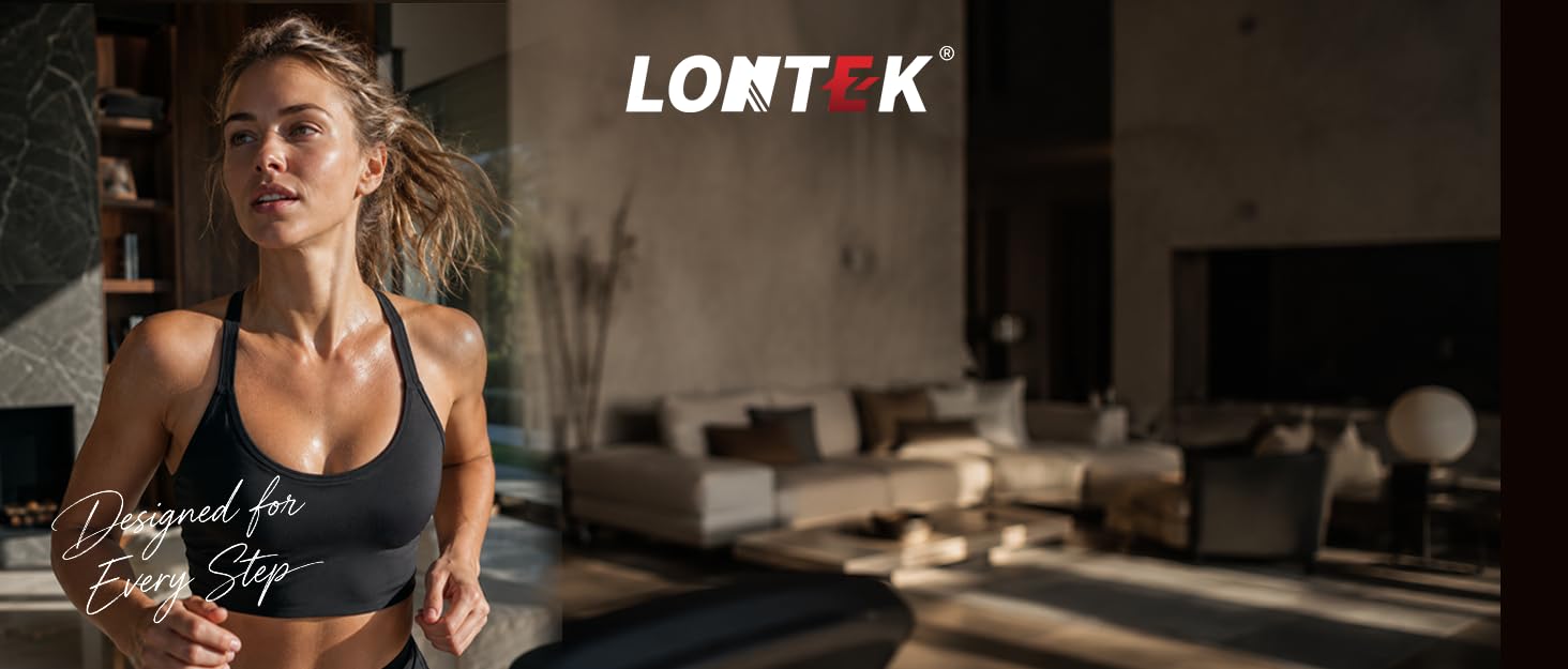 Бігова доріжка для дому LONTEK з автоматичним нахилом 20%, швидкість до 14 км/год, потужність 3.5 к.с., LED-дисплеєм та підтримкою до 180 кг, чорна
