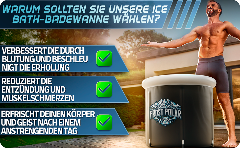 Ванна для криотерапії FROST POLAR 350 літрів з алюмінієвою рамою, набір включає подушку, водонепроникний мішок та пакети льоду