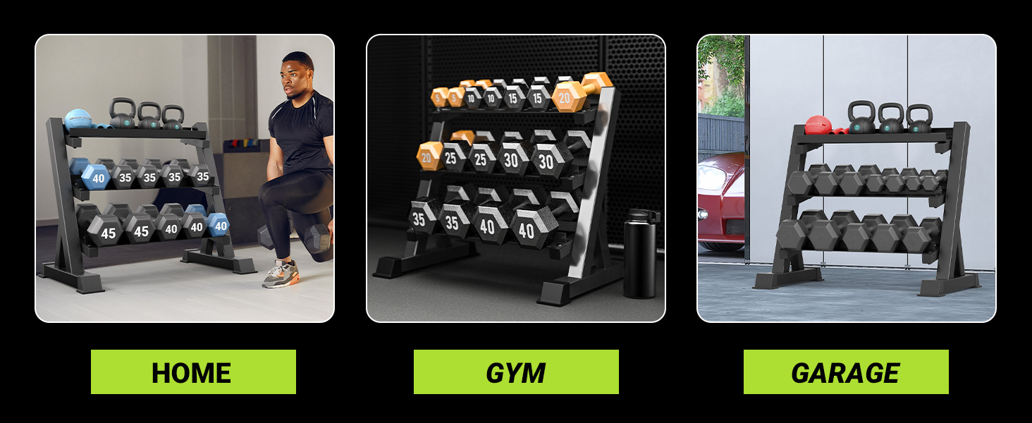 Стойка для гантелей з вантажопідйомністю 500 кг, 3 полиці для зберігання гантелей, 96 x 48 x 91 см (гантелі не входять до комплекту)