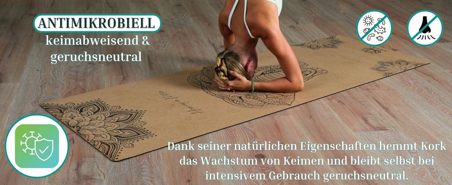 Кікура Йога-мат з корку та натурального каучуку з мотивом слона – Нековзна преміум-мат, 4 мм, з ремінком – Екологічна, 3 розміри (M, L, XL), XL - 200x68x0,4 см