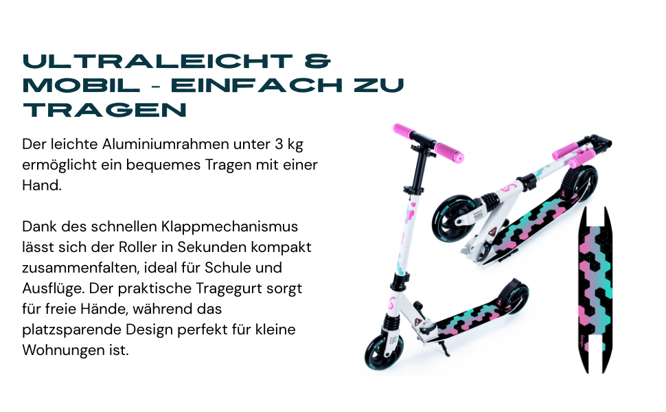 Самокат міський Bergen City Scooter Sonic - алюмінієвий, складаний, колеса PU 145мм, амортизатор, гальмо заднє, регулювання висоти, для дітей від 5 років, легкий