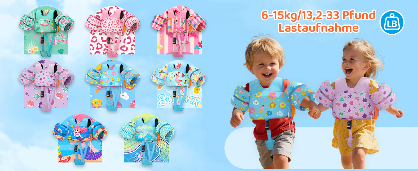 HeySplash Плавальні рукавики та жилет для дітей 15-30 кг, рожевий кит. Плавання для малюків, навчання плаванню, безпечний жилет з рукавиками, з свистком, регульовані ремінці, подвійна застібка.