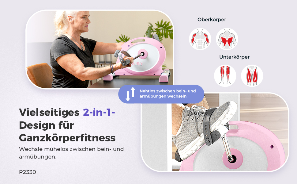 Магнітний міні-велотренажер Sunny Health & Fitness Smart-Heimtrainer для дому та офісу, педальний тренажер для сеньйорів та реабілітації (Рожевий)