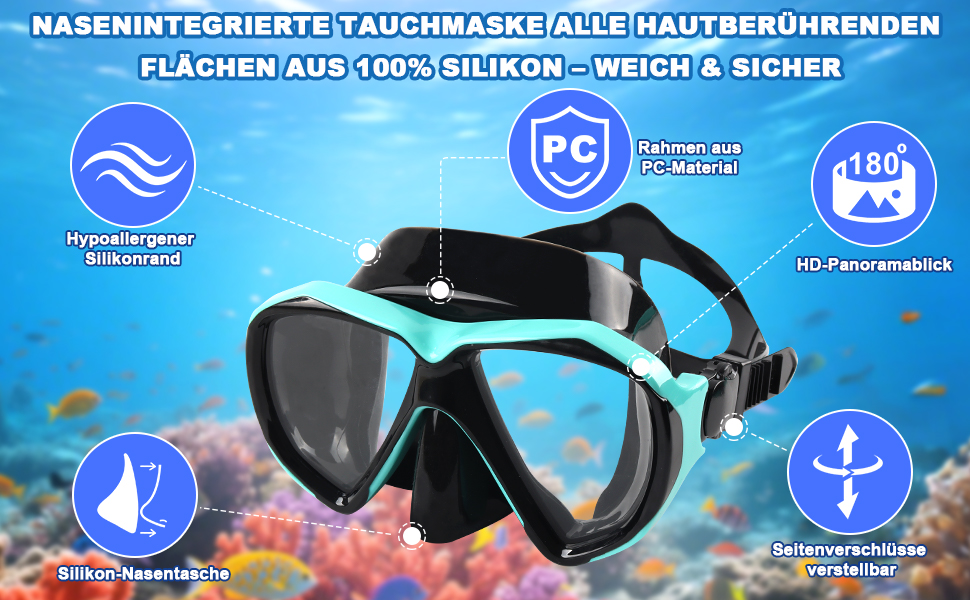 Набір для снорклінгу для дорослих та дітей: маска та трубка Dry, антизапітніння, анти-тік, чорний