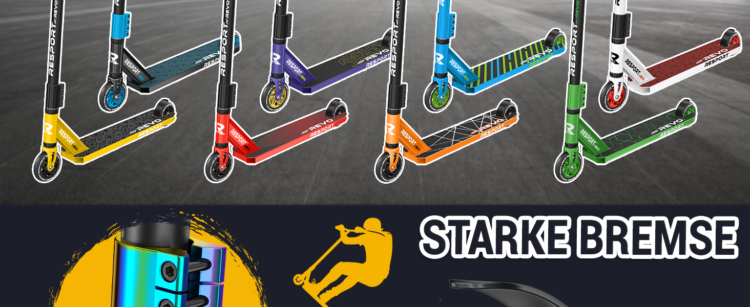 Трюковий самокат RE:SPORT® REVO Rainbow для дітей та дорослих зі стійкою | Професійний самокат з колесами 100мм PU та Y-рулем | Самокат трюковий, кікскутер ABEC 9
