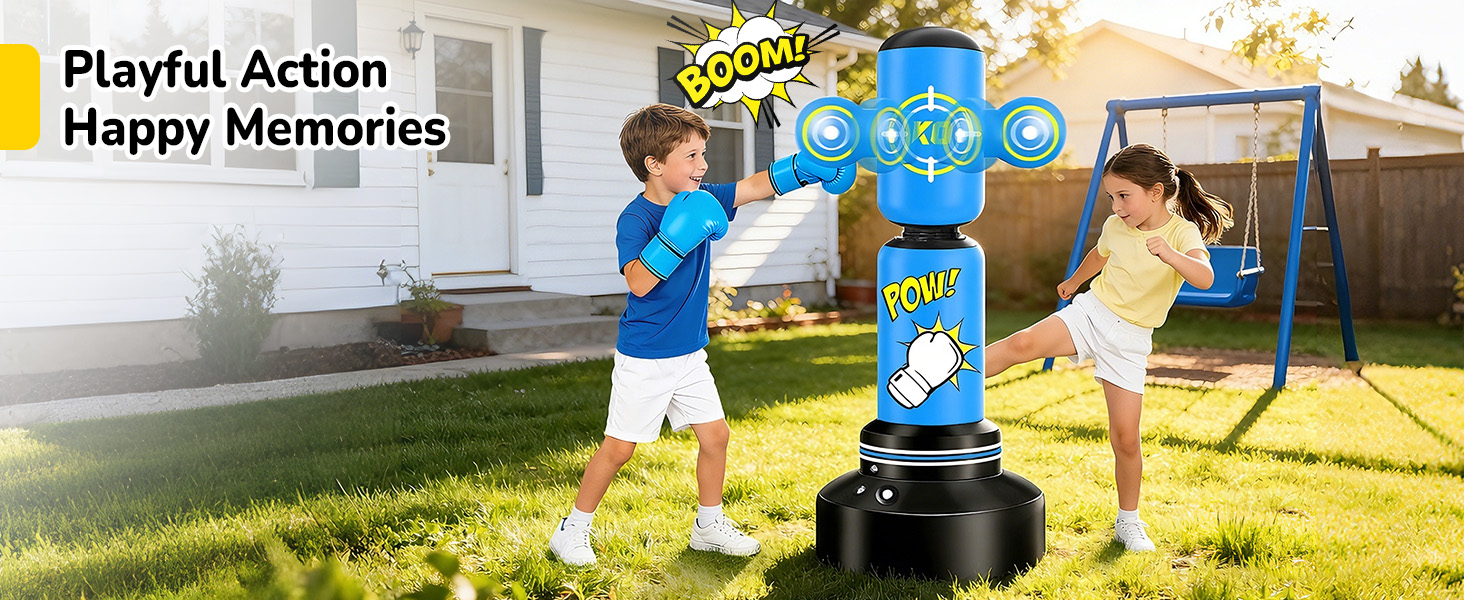 Дитячий боксерський мішок на 360° з підставкою 165 см, комплект з боксерськими рукавичками та електричним насосом, для дітей 6-14 років, ідеальний подарунок для карате