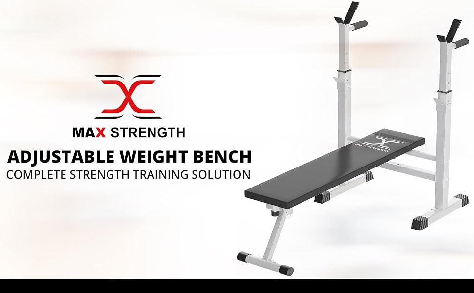 Регульована складна лава для жиму MAXSTRENGTH для вправ вдома та в залі, багатофункціональна тренажерна лава для всього тіла, чорна