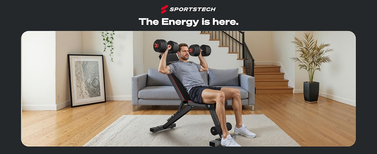 Спортивна лава Sportstech BRT250: складана, регульована, 7-в-1 для дому, до 300 кг