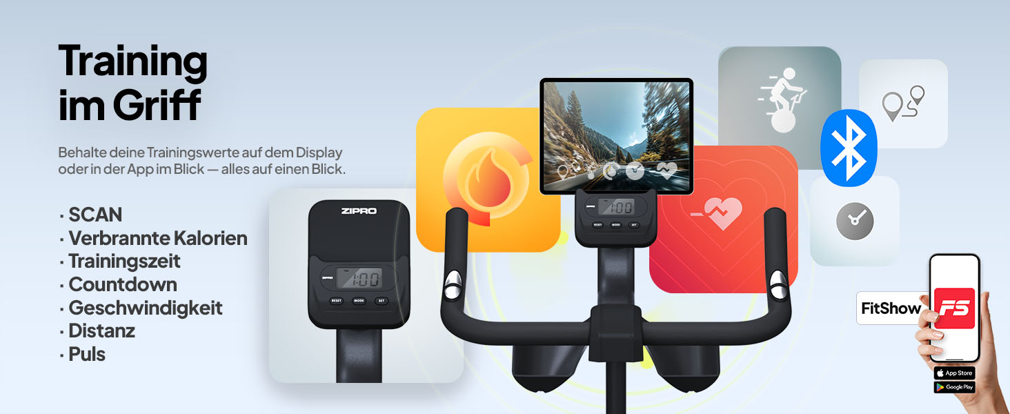 ZIPRO Hometrainer: велотренажер для дому з екраном та мобільною програмою. Стаціонарний велоергометр, до 120 кг, Cardio Fitness